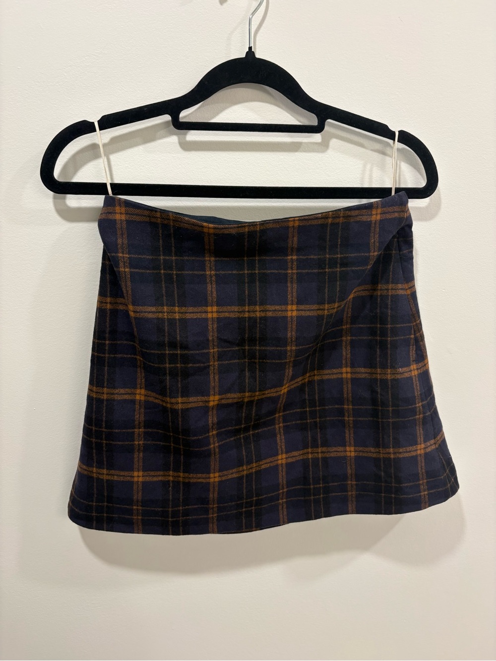 Aritzia Navy Plaid Mini Skirt with Brown Windowpane